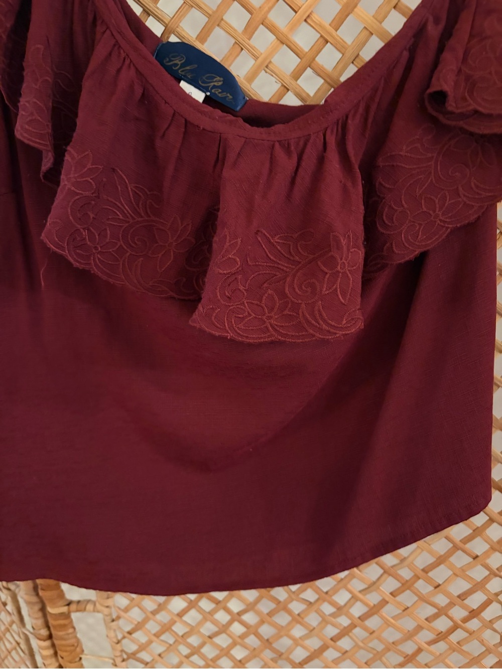 Blue Rain One-Shoulder Ruffle Camisole - Burgundy - Picture 3 of 6